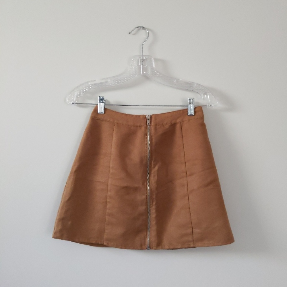 Zip Up A-Line Suede Look Skirt